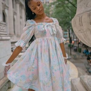 Selkie Shabby Chic Dress Sweetcorn Floral Watercolor Mini Dress - Size 4X